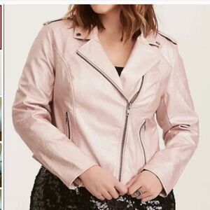 Torrid size 1 (1XL) rose gold pink shimmery Moto jacket vegan leather
